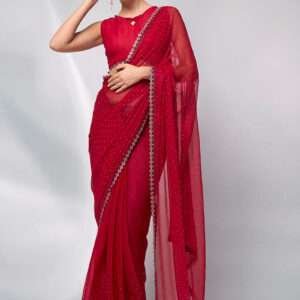 Malhari Moss Red Swarovski Work Saree