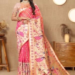 Malhari Silk Peach Paithani Saree