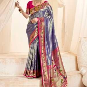 Malhari Tissue Silk Lavender Paithani Saree