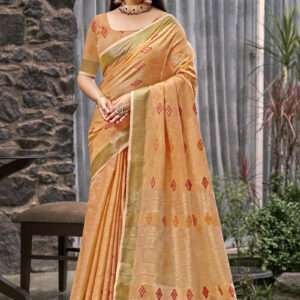 Malhari Linen Light Orange Casual Wear Weaving Saree