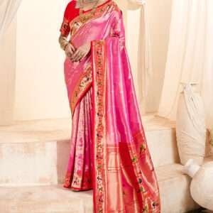 Malhari Tissue Silk Pink Paithani Saree