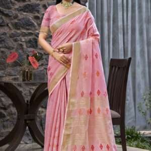 Malhari Linen Pink Casual Wear Weaving Saree