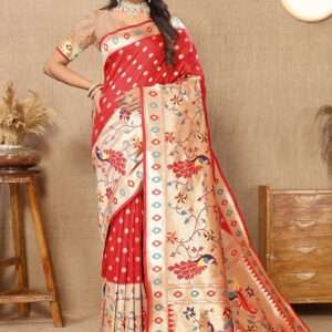 Malhari Silk Red Paithani Saree