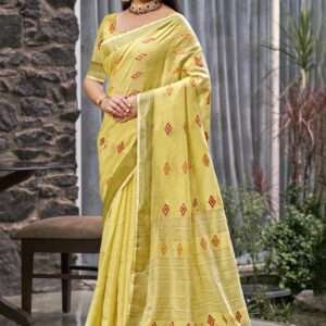 Malhari Linen Yellow Casual Wear Weaving Saree