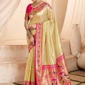 Malhari Tissue Silk Beige Paithani Saree