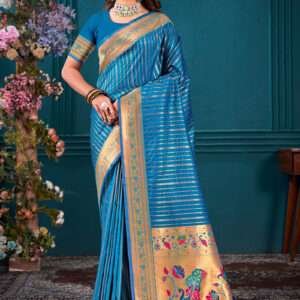 Malhari Silk Sky Blue Paithani Saree