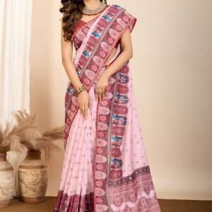 Malhari Muslin Cotton Pink Printed Saree