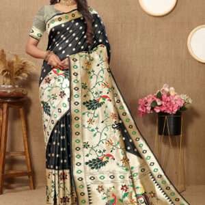 Malhari Silk Black Paithani Saree