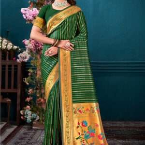Malhari Silk Dark Green Paithani Saree