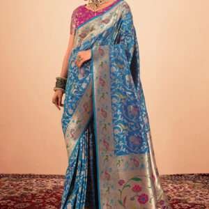 Malhari Paithani Silk Sky Blue Weaving Saree