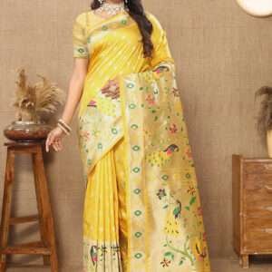 Malhari Silk Yellow Paithani Saree