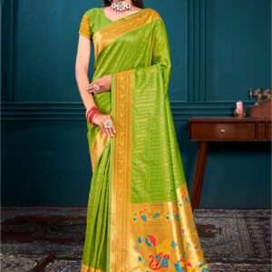Malhari Silk Light Green Paithani Saree