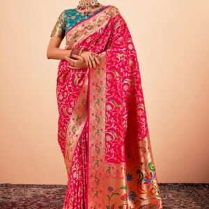 Malhari Paithani Silk Pink Weaving Saree